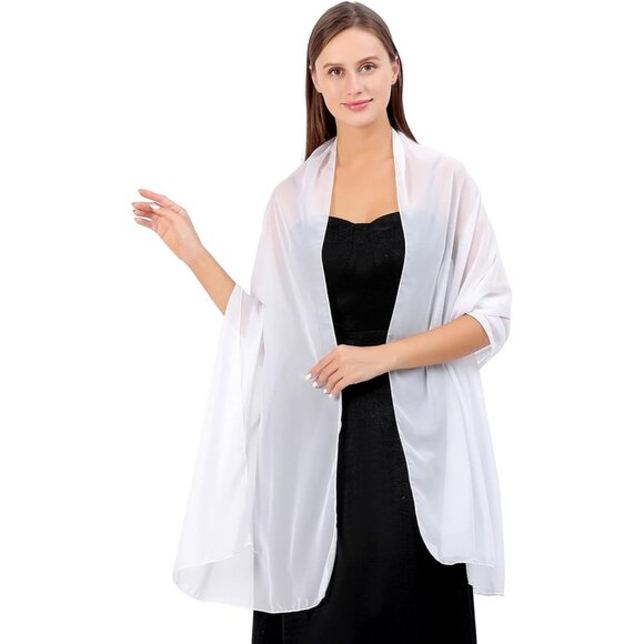 Women White Elegant Soft Sheer Chiffon Stole Bride Wedding Shawls and Wraps - Picture 5 of 7